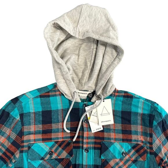 Eleven Paris Men's Hooded Plaid Shirt Jacket Size S - Picture 4 of 8